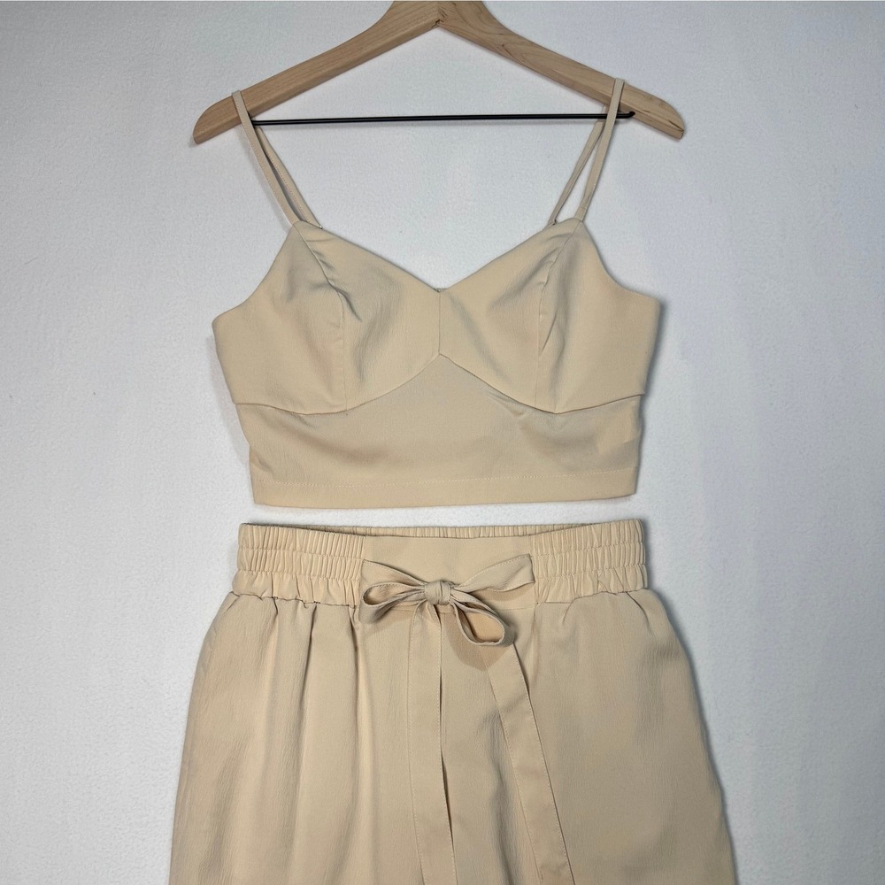 SHEIN 2 Piece Cami Top & Wide Leg Pants Ivory Women's Medium